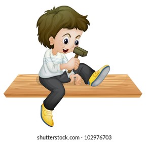 Illustration Of A Boy Hammering