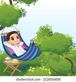 illustration of a boy in hammock