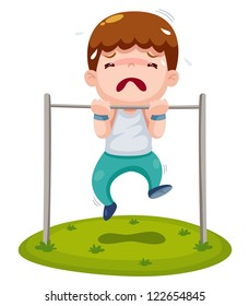 illustration of boy hanging single bar