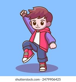 illustration of a boy with happy body language