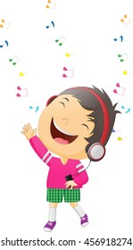 Illustration boy happy Listening to Music