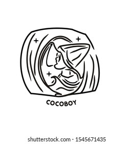 Illustration boy with the hat in the middle young coconut hand drawn logo vector for nature lovers