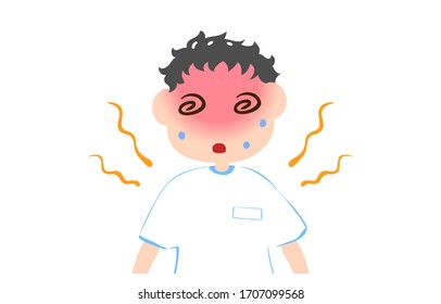 Illustration of a boy having dizziness due to heat stroke