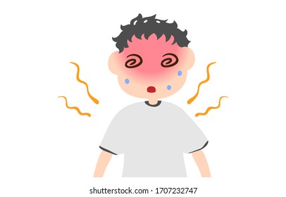Illustration of a boy having dizziness due to heat stroke