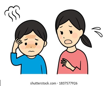 illustration of boy having fever