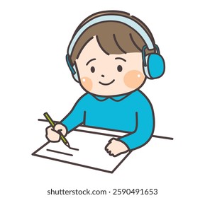 Illustration of a boy with hearing sensitivity wearing ear muffs.