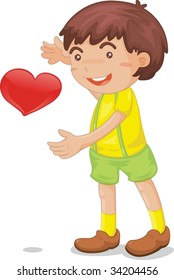 Illustration of  a boy with heart on white