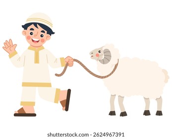 Ilustração de um menino pastoreando ovelhas