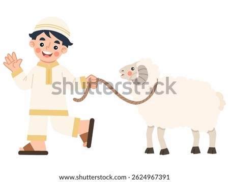 Illustration of a boy herding sheep