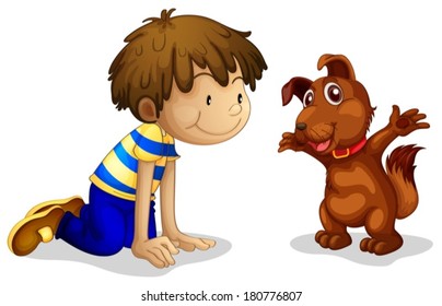 Illustration of a boy and his brown pet on a white background