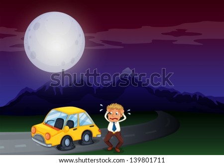 Illustration of a boy with his car in flat tires