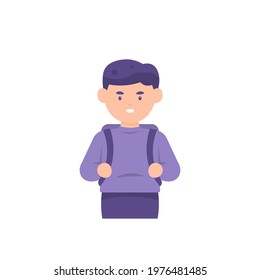 illustration of a boy holding a bag. back to school concept. the expression of children who are happy because they go to school. education. flat style. vector design