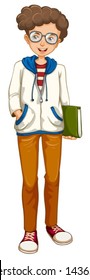 Illustration of a boy holding a book on a white background