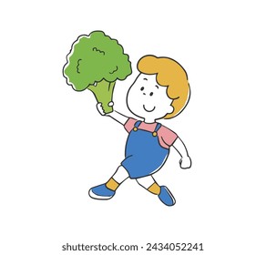 Illustration of a boy holding broccoli