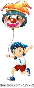Illustration of a boy holding a clown balloon on a white background