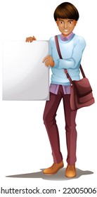 Illustration of a boy holding an empty board on a white background  