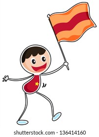 Illustration of a boy holding a flag on a white background