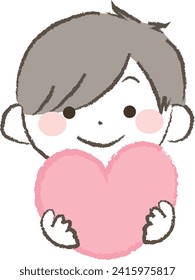 Illustration of a boy holding a heart 1