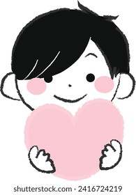 Illustration of a boy holding a heart 1-3