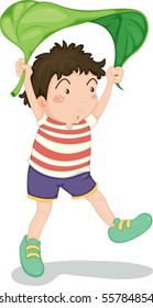 Ilustración de un niño sosteniendo la cabeza de la hoja sobre fondo blanco