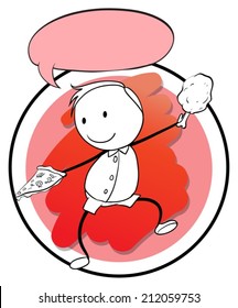 Illustration of a boy holding pizza and chicken