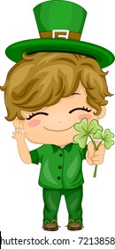 Illustration of a Boy Holding Shamrocks