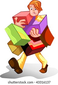 Illustration of boy holding shopping items	