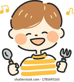 Illustration of a boy holding a spoon and fork