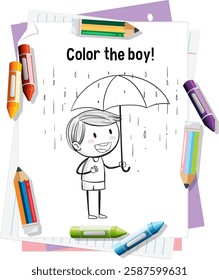 Illustration of a boy holding an umbrella