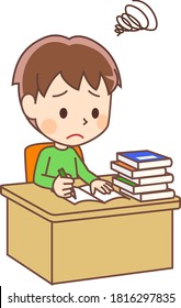 Illustration of a boy with a lot of homework