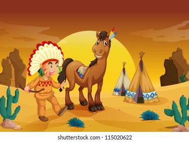 illustration of boy and horse in a desert