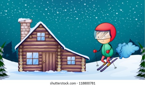illustration of a boy and a house in a beautiful nature