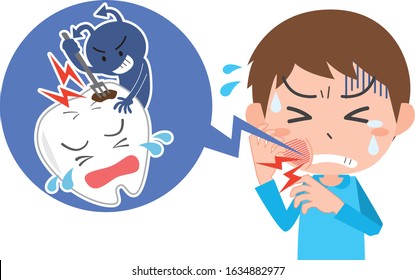 Illustration of a boy hurting a cavity