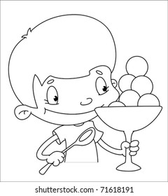 Illustration of a boy with ice cream outlined