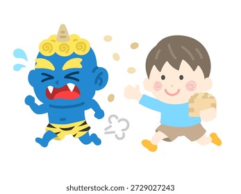 Illustration of a boy icon confronting a blue demon