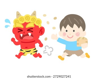 Illustration of a boy icon confronting a red demon