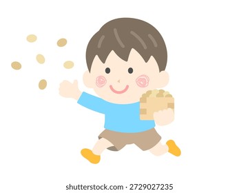 Illustration of a boy icon throwing beans