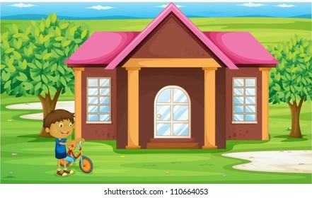 ilustración de un niño frente a la casa