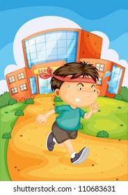 illustration of a boy infront of school