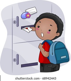 Illustration of a Boy Inserting a Love Letter To His Crush' Locker