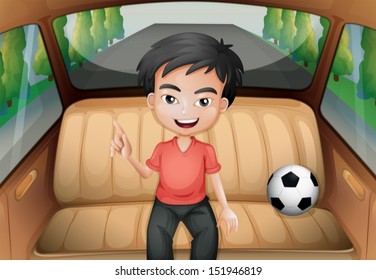 Illustration boy inside the car and soccer ball