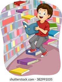 Illustration Boy Inside Library Sitting On Stock Vector (Royalty Free ...