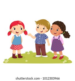 Illustration of a boy Introducing his friend to the girl