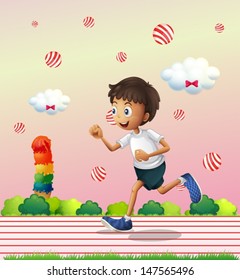 Ilustración de un niño trotando en el cañón