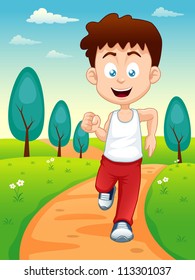 illustration of a boy jogging in the park