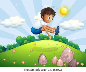Illustration of a boy jumping in the air