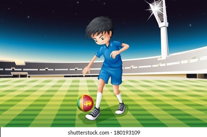 Illustration of a boy kicking the ball with the flag of Sri Lanka