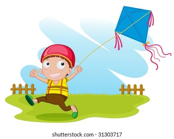 illustration of a boy with kite on white