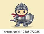 Illustration of a Boy in Knight Costume. Flat Cartoon Style Suitable for Web Landing Page, Banner, Flyer, Sticker, Card