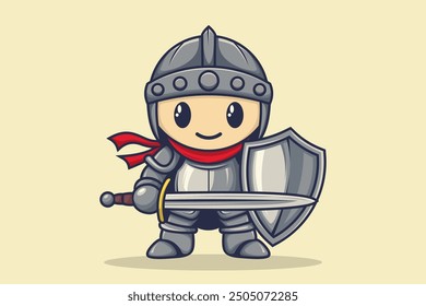 Illustration of a Boy in Knight Costume. Flat Cartoon Style Suitable for Web Landing Page, Banner, Flyer, Sticker, Card